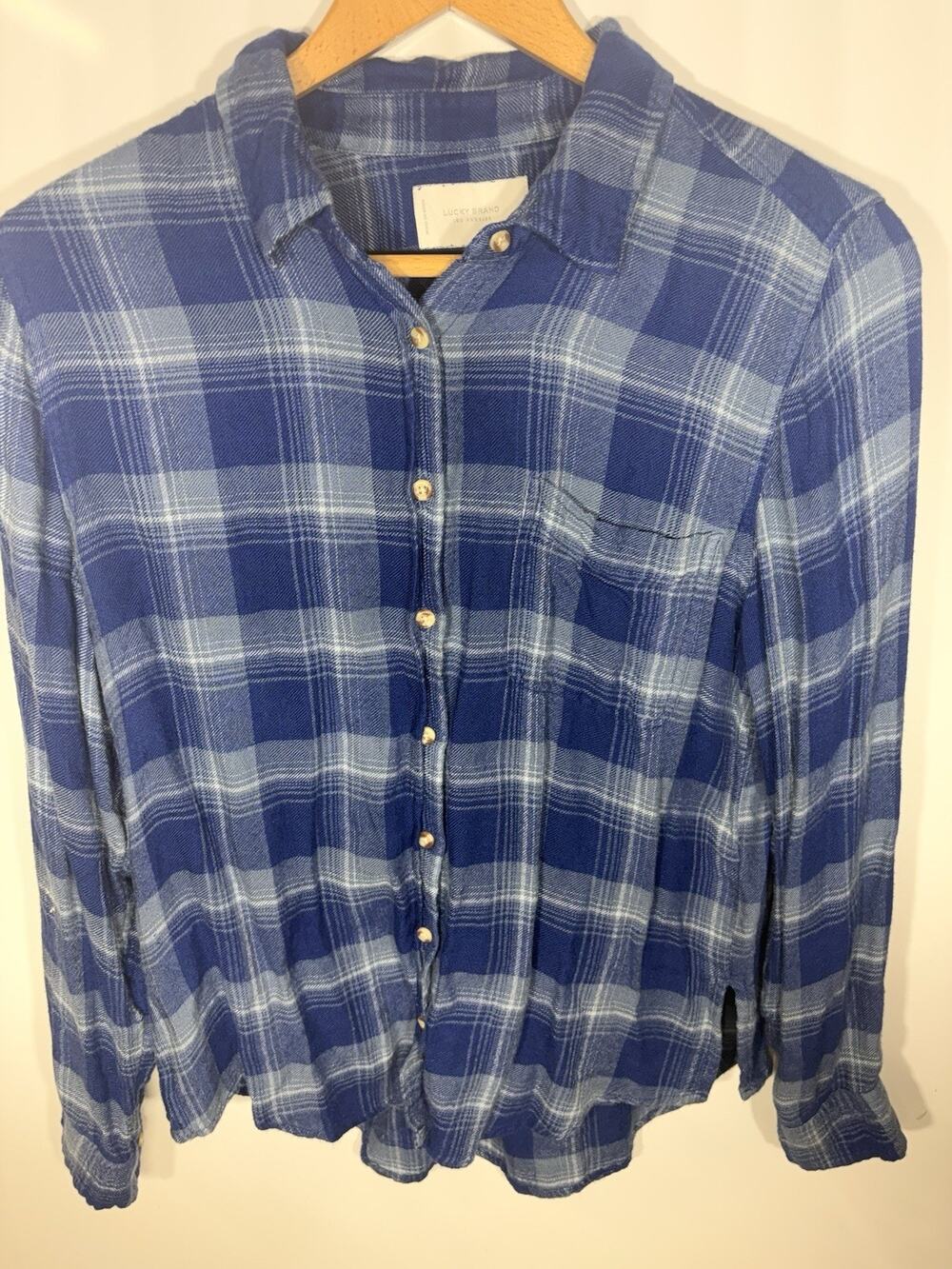 Lucky Brand Women's Cloud Plaid Boyfriend Button Up Shirt Size Small